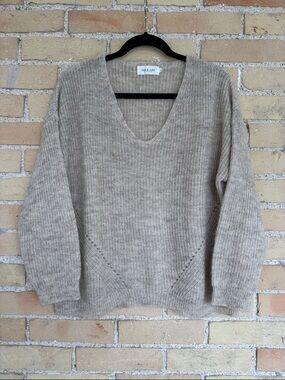 Indi & Cold V-Neck Cozy Knit Sweater - Beige